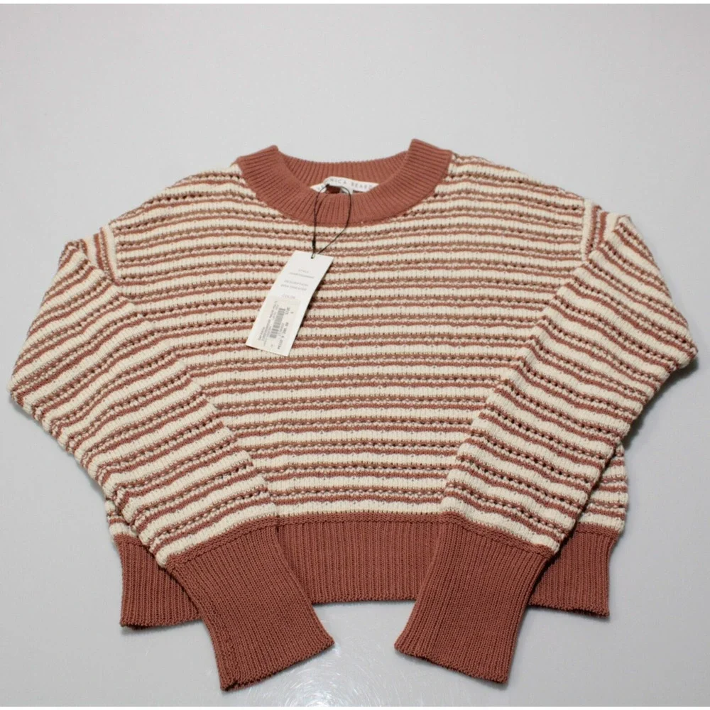 Veronica Beard NWT Bisa Striped Sweater Size Small in White/Mauve Cotton Blend - Picture 2 of 9